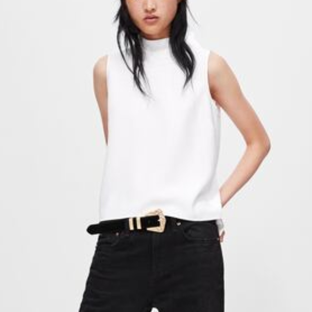 ZARA- WHITE MOCK NECK BLOUSE